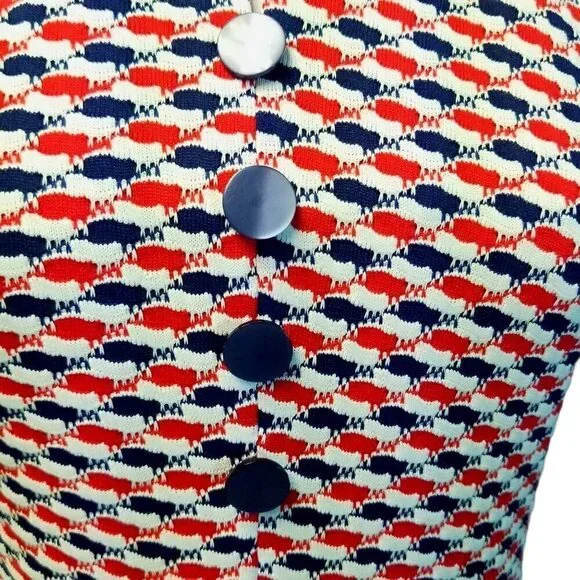 Vtg 60s 70s mod mcm double knit red white blue dress - Picture 4 of 8